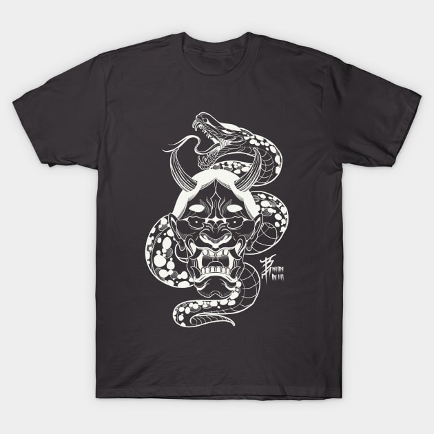 White hannya snake T-Shirt by BabyTim